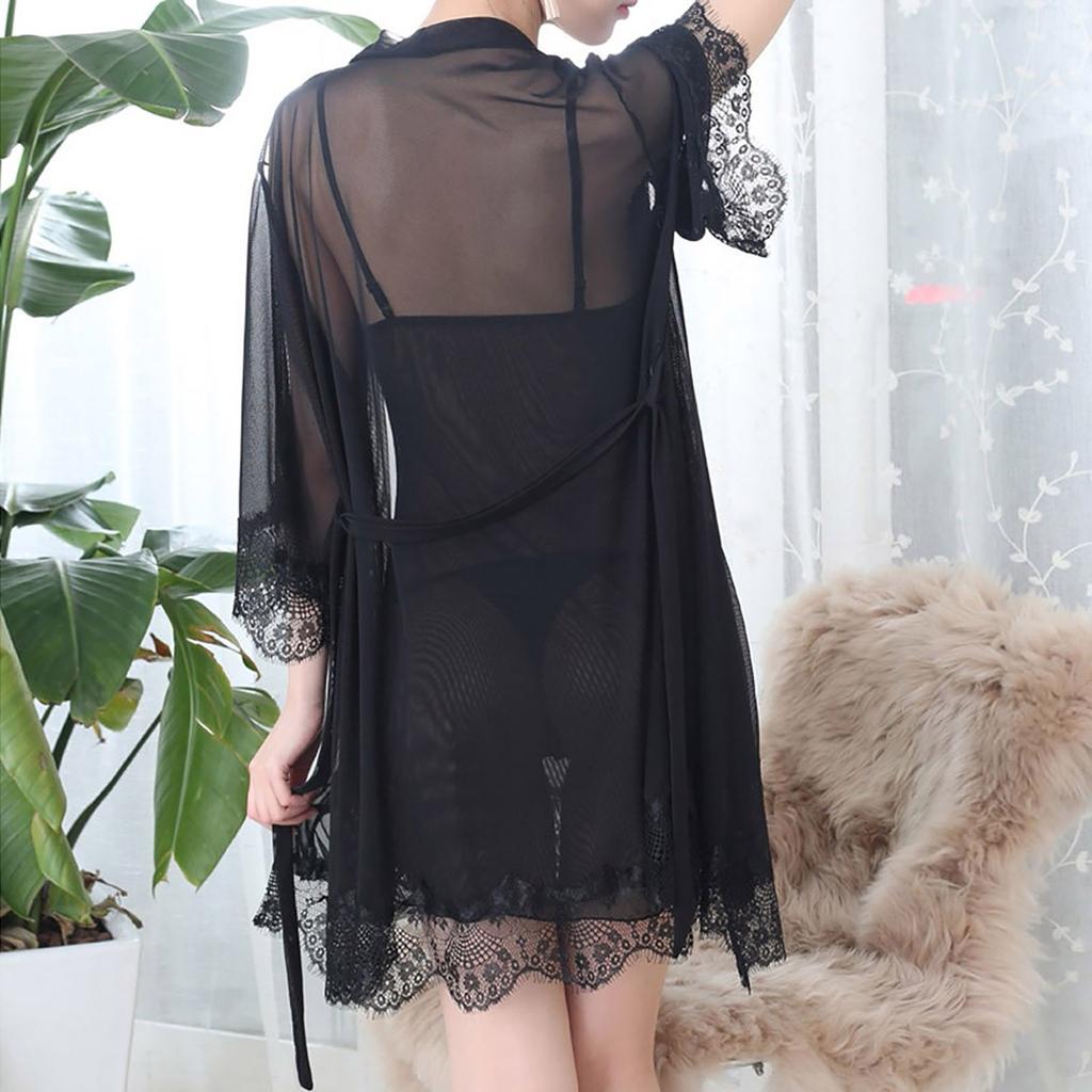 Wireless Rimless Pajamas Lace Nightdress Silk Underwear Suspender Nightgown Set