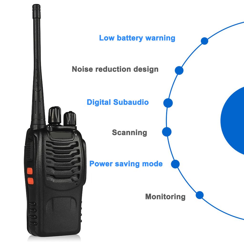 מכשירי קשר דו-כיווניים UHF 400-470MHz משדר-מקלט FM 16 ערוצים ידניים עם אוזניות, פנס, נטענים