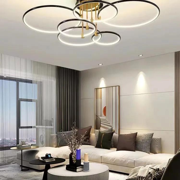 Modern minimalist led chandelier light luxury art gold circle livingroom restaurant bedroom kitchen home decor hanging Lights