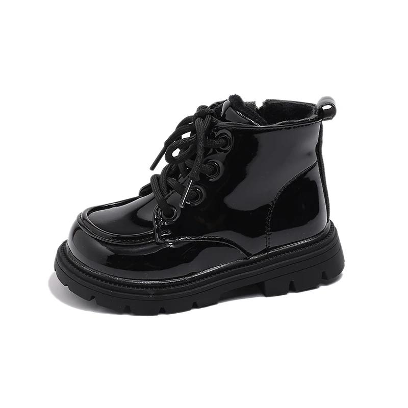 New Girl Winter Boots Solid Color Glossy Children's Snow Boot Causal Versatile Warm Kids Fashion Ankle Cotton Boots Side Zipper