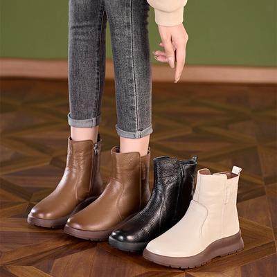 Rindsleder erste Schicht Herbst und Winter Leder Martin Stiefel Damen dicksohlige Wolle Damenstiefel gefüttert und verdickt lässige Damen