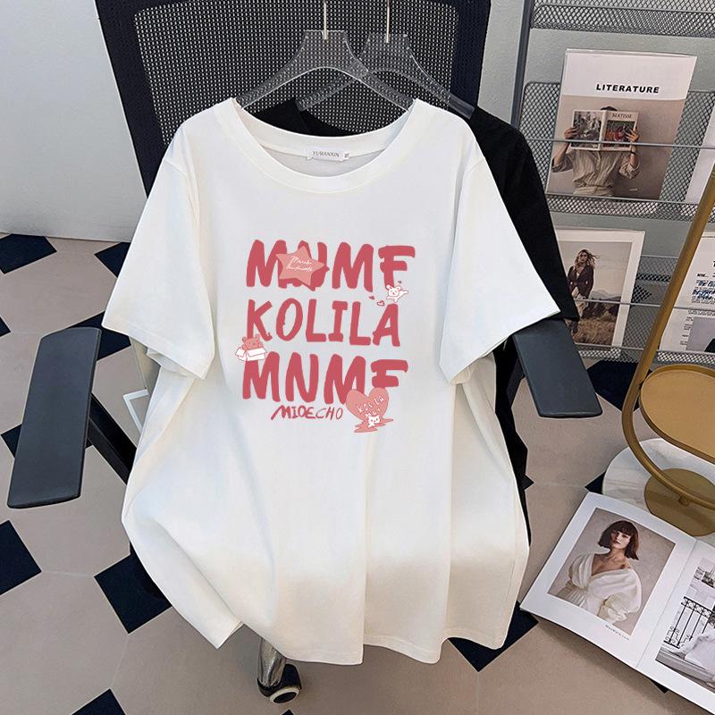 

Women s Plus Size Short-Sleeve Loose Mid-Length T-Shirt, Round Neck, Fits 200-350 Jin 1037 2XL чёрный