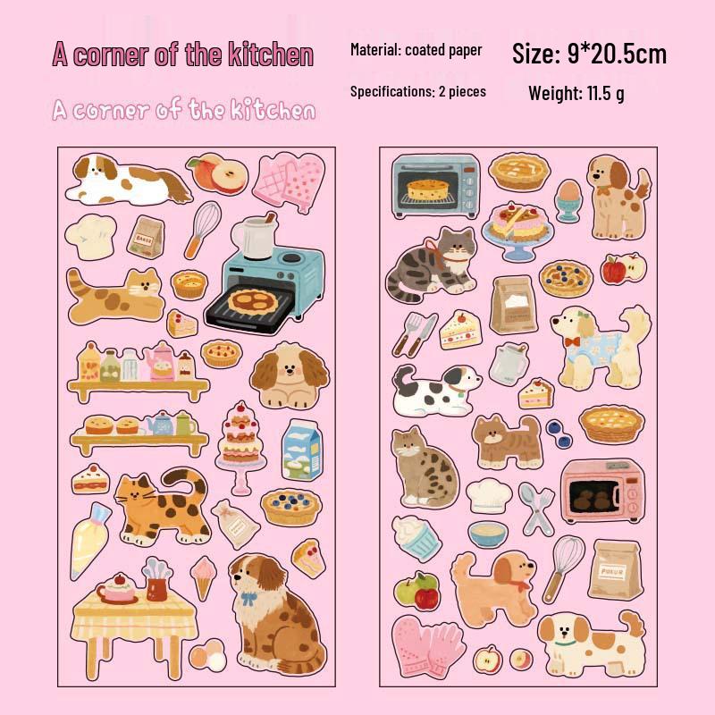 Yuxian Cute Animal Coated Paper Stickers - Daily Series (2 Sheets)