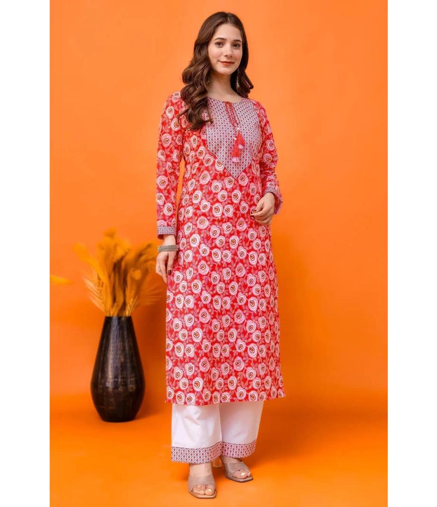 Women Cotton Blend Kurta Pant Set Top Tunic Designer Party Wear Kurti