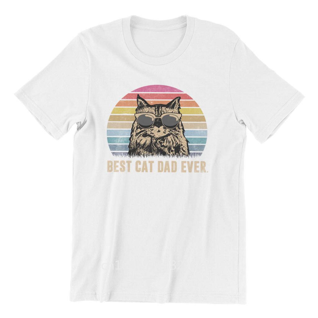 Vintage Best Cat Dad Ever Funny Fathers Day Pink Gift Punk T-Shirts Men Cotton Tshirt Tees Tops Anime Harajuku Streetwear