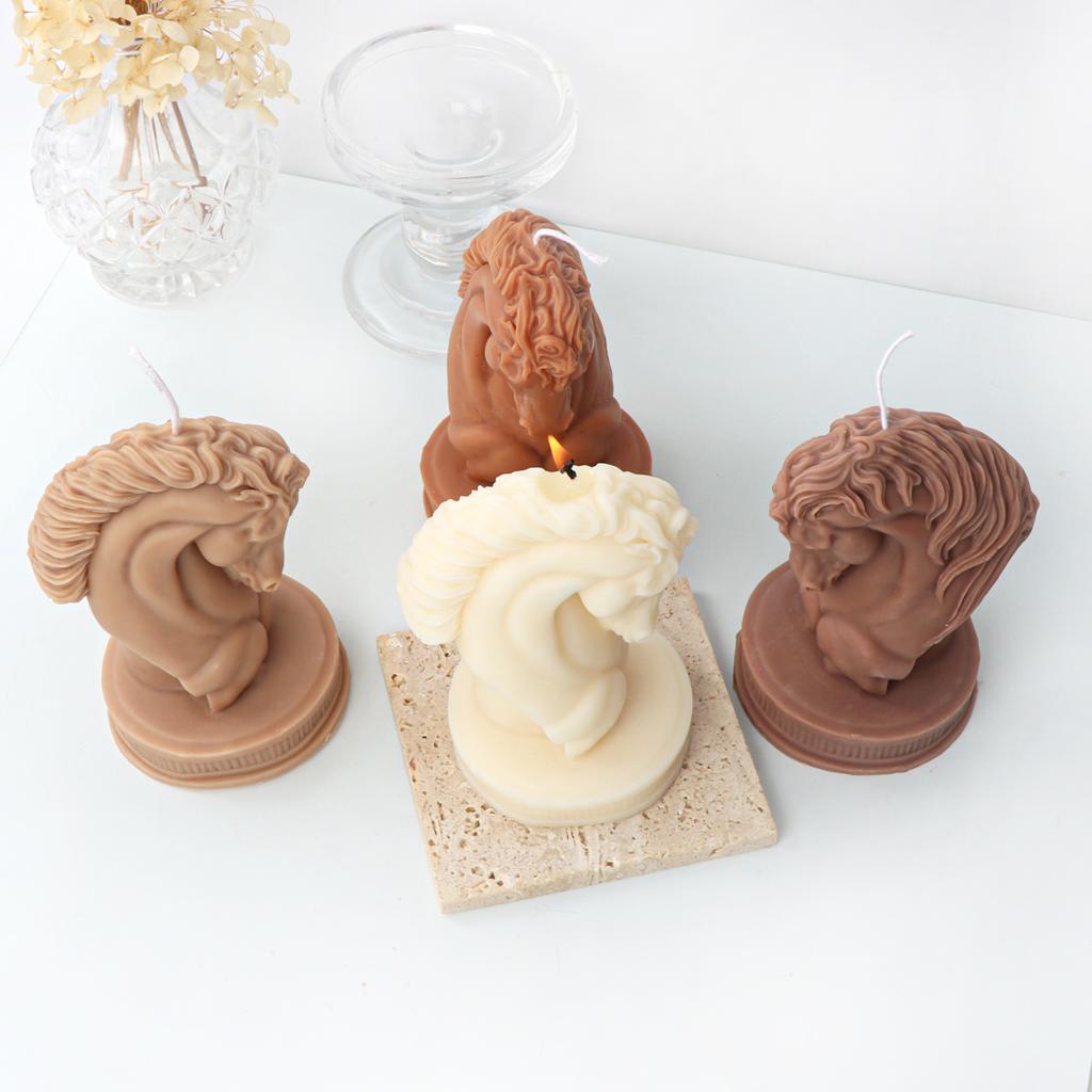 Horse Head Statue Candle Silicone Mold Bust Riding Sculpture Art Figurine Animal Poney Candle Mould