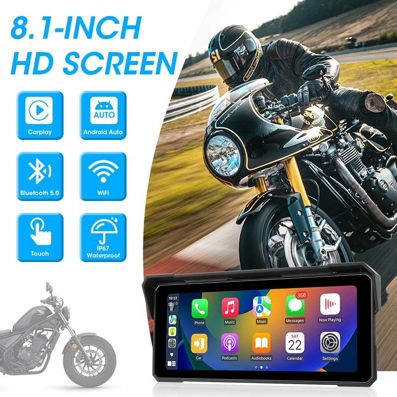 5/8.1 inch IPX8 Waterproof Motorcycle GPS Navigation Wireless Carplay Android Auto DVR Drive Recorder Moto Monitor WIFI