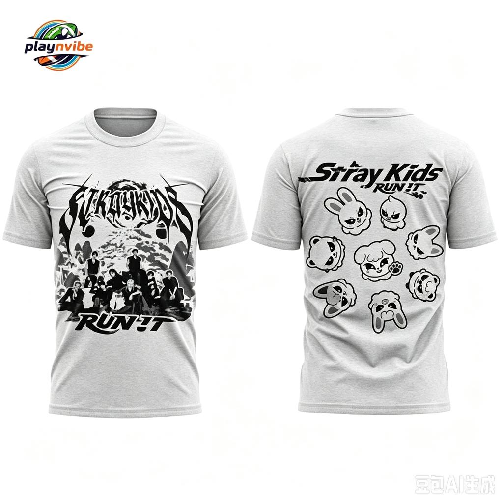 Stray Kids RUN IT World Tour Graphic T-shirt Men Women Streetwear Oversized Y2k Short-sleeved Comfortable Soft Female Male Clothing