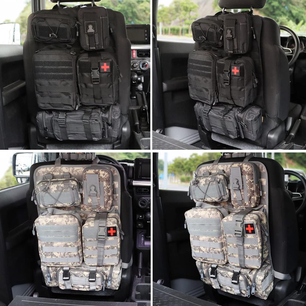 Tactical Car Seat Back Upgraded Vehicle Panel Organizer with 5 Removable Molle Universal Fit for Most Vehicles Organizer, Pouches,