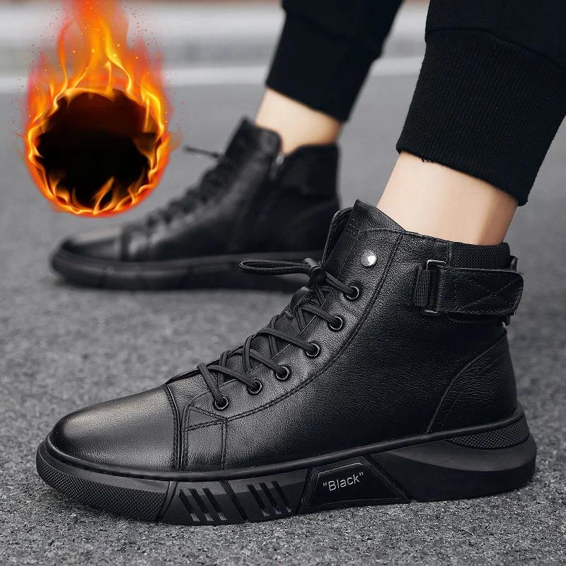 2024 Men's Motorcycle Boots Comfortable Platform Boots Men‘s’ Outdoor High Top Leather Boots Fashion Waterproof Men Shoes