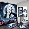 Halloween-Themed Skull Monster 4-Piece Shower Curtain Set Non-Slip Carpet Toilet Cover Bath Mat Curtain