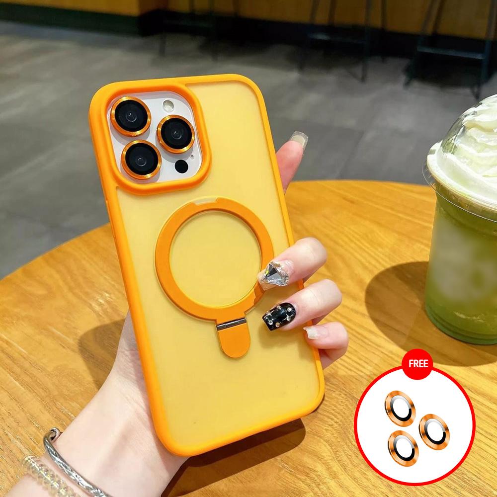 

Matte Ring Holder Glass Lens Phone Case For iPhone 16 15 14 13 12 11 ProMax Plus For Magsafe Wireless Magnetic Hard Bumper Cover For iPhone 11
