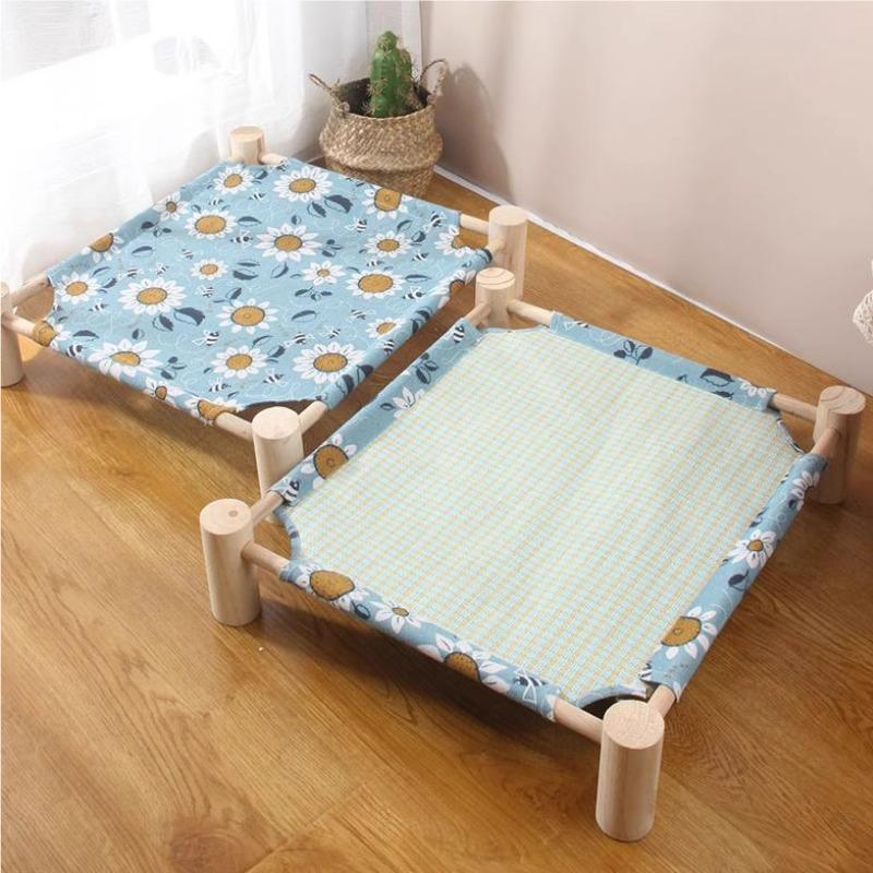 Breathable Pine Wood Rattan Woven Folding Pet Bed - Moisture-proof, Removable, Washable, Four Seasons Style.