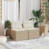 Garden Sofas without Armrests with Cushions 2 pcs Beige Poly Rattan