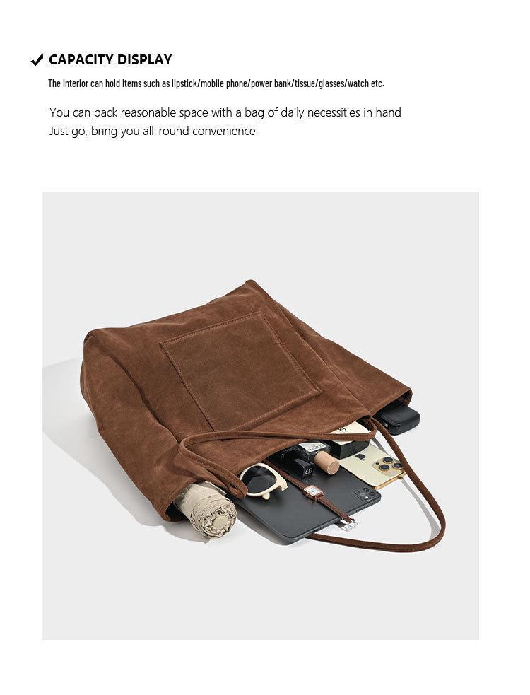 Large Capacity Suede Shoulder Tote: Artistic Lazy Style for Students & Shoppers