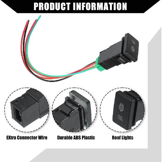 Power Push Button Switch with Connector Wire for Toyota Landcruiser 4Runner / Car Interior LED Light on Off Switch Panel/Waterproof / 1 Set Blue