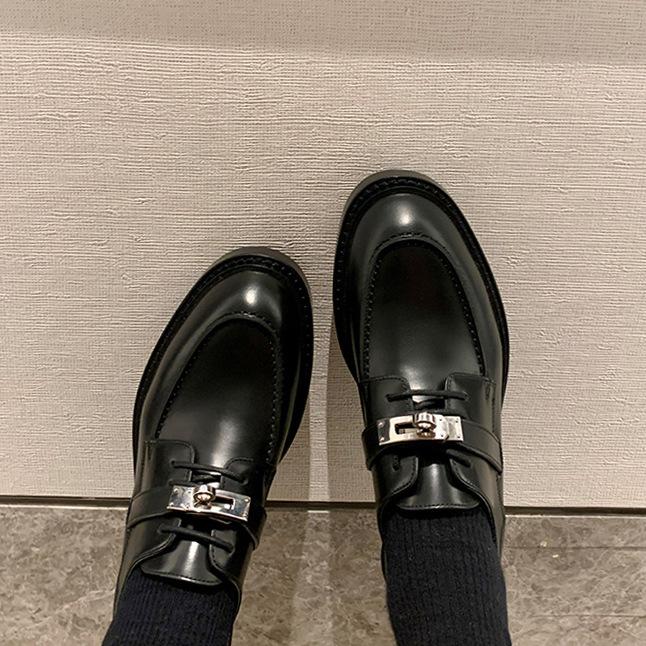 

Цельная коровья кожа~ ретро замок кожаные лоферы на платформе женские на шнуровке на толстом каблуке маффин одинарная обувь британские маленькие кожаные туфли 40