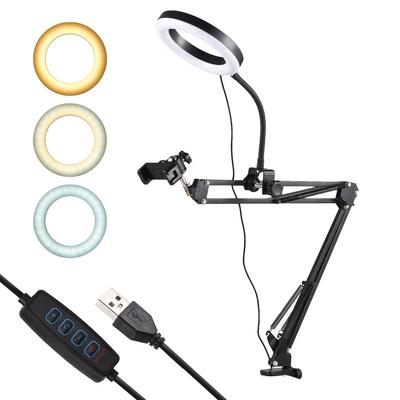 Andoer Overhead-Kamerahalterung, faltbarer Telefonarmständer mit 8-Zoll-Ringlampe, Kugelkopf-Telefonclip