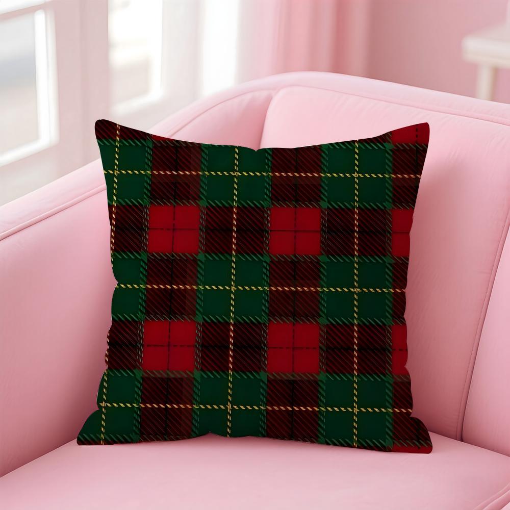 Christmas Plaid Cushion Cover Premium Comfort Reversible Pillow Cove -Two In One Design for Any Room & Car Interior