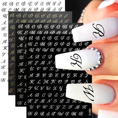 4pcs/set Roman Letter Nail Art Stickers Gothic Old Alphabet Nail Art Decals Self Adhesive English Words Sliders DIY Manicure Decorations