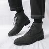 Retro Męskie Szpiczaste Zamszowe Skórzane Motocyklowe Codzienne Botki Męskie Zimowe Wysokie Nowe Wygodne Skórzane Buty Zapatos Hombre