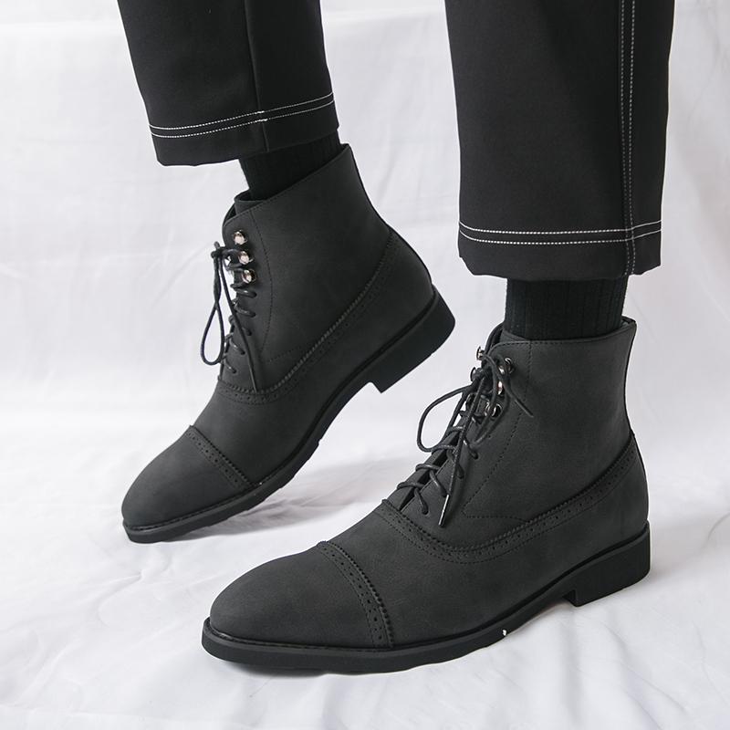 Fashion Retro Men Pointed Suede Leather Motorcycle Casual Ankle Boot Male Winter High Tops New Comfortable Leather Shoes Zapatos Hombre