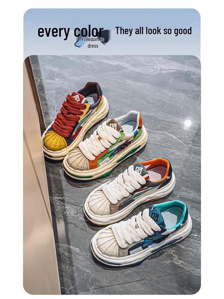Breathable Youth Autumn Men's Trendy Thick-Soled Casual Skate Shoes with Shell Toe
