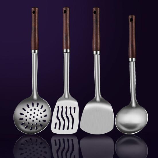 4PCS Kitchenware Set Stainless Steel Cooking Utensils with Anti-Slip Scalding Protection Handles Utensils for Kitchen Cafes Restaurants