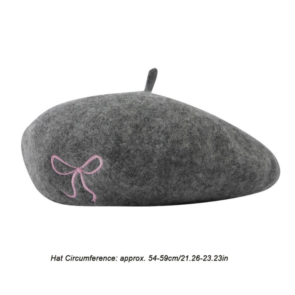 Bowknot Embroidery Literary Painter Hat Wool Blend Women Beanies Cap Sweet Women Beret