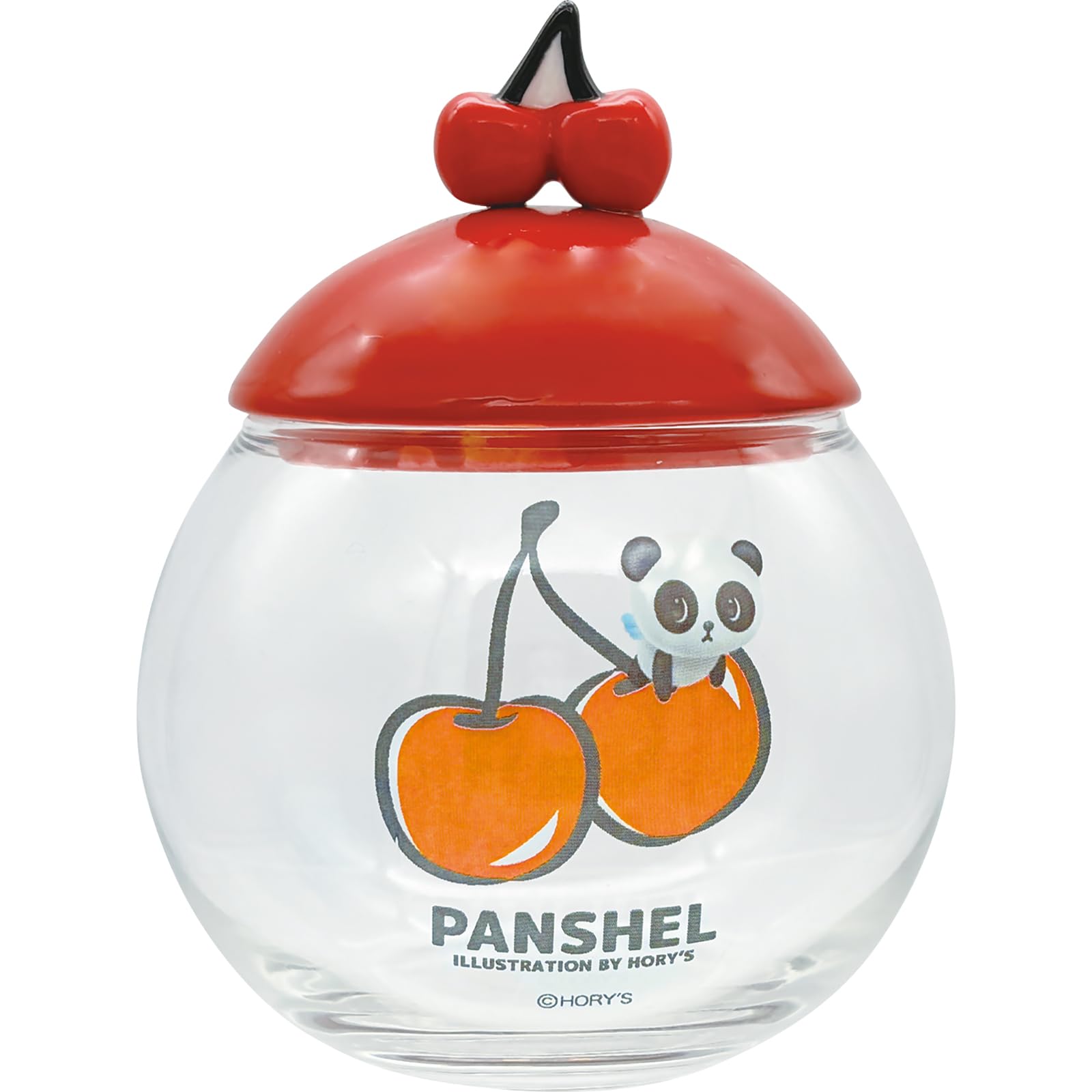 

WORLD Panshell Candy Pot Glass Storage with Lid and Cherry Made in SAN4806 PANSHELS Official Container/Canister Handle, Red, 320ml, Japan,