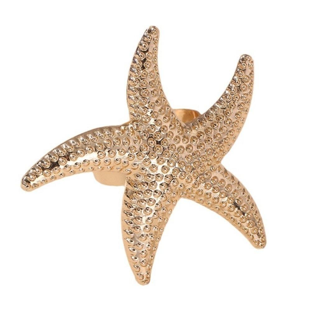

Flower Shape Pearl Ring Gold Color Flower Ring Fashion Starfish Ring Beach Style B