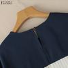 ZANZEA Women Casual Round Neck Loose Stripe Patchwork 3/4 Sleeve Blouse