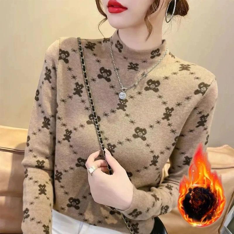 Damska polarowa bluzka bazowa z półwysokim dekoltem, pogrubiona, ciepła, wszechstronna koszulka z długim rękawem o dopasowanym kroju na jesień i zimę