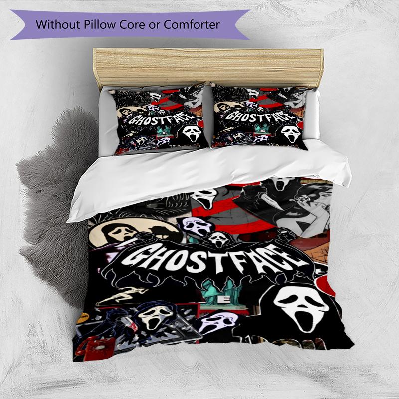 3pcs Duvet Cover Set (1*Duvet Cover + 2*Pillowcase, Without Core), Ghostface Print Bedding Set, Bedroom Decor, All‑Season, Gift