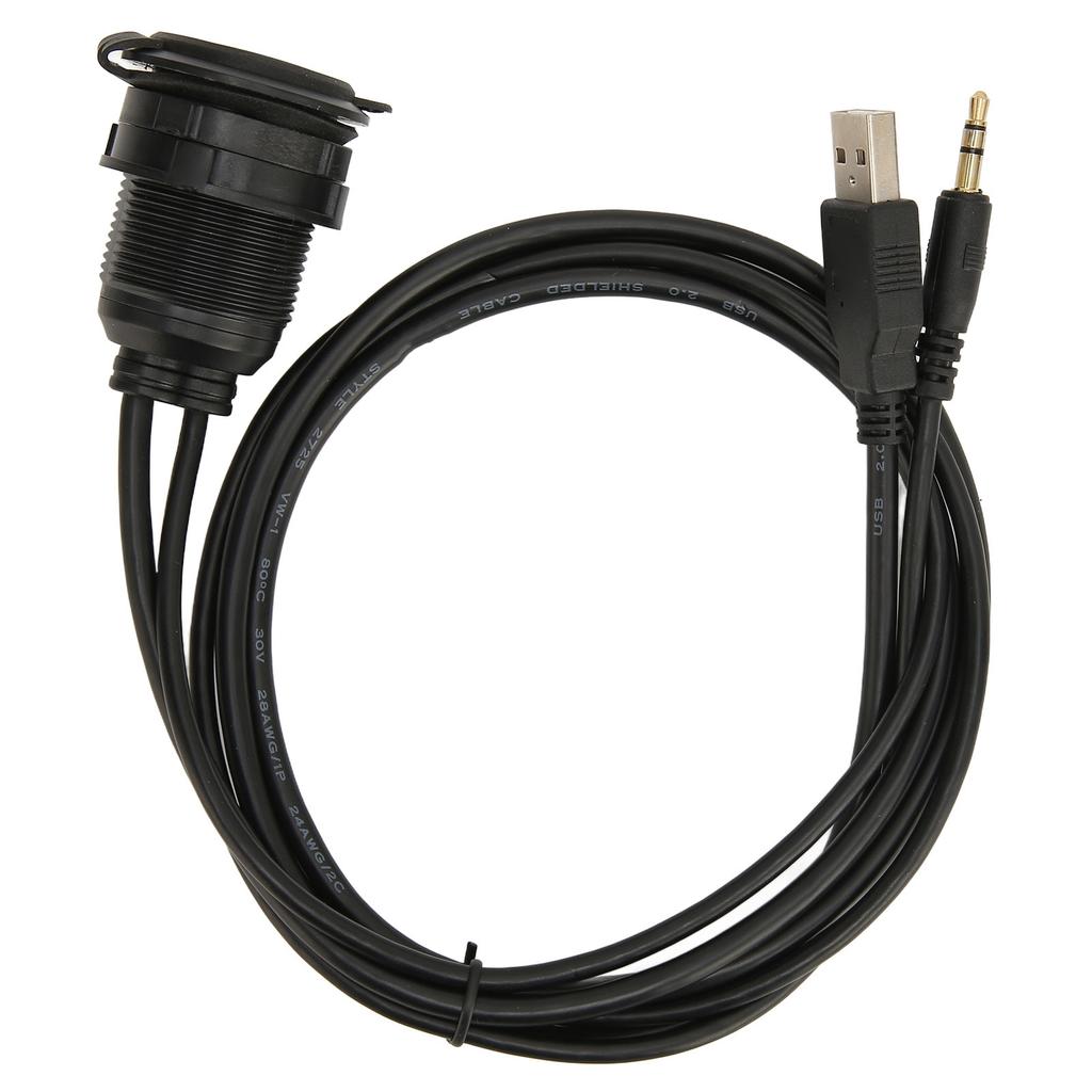 USB 2.0 3.5mm AUX Extension Cable Male Female Connection Flush Mount Extension Cable for Car Bike