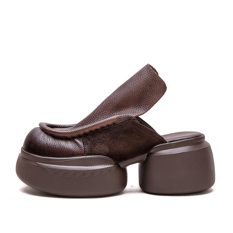 

Fashionable Leather Platform Sandals with Chunky Heel for Women Comfortable Open-back Slip-on Summer Footwear 40 кавовий