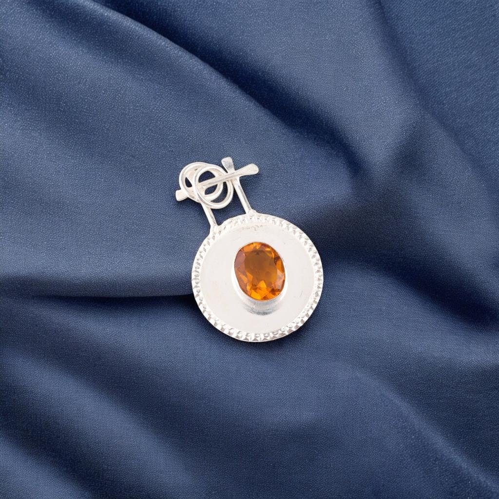 Citrine Gemstone 925 Sterling Silver Jewelry Handmade Pendant 1.4" Gift For Wife PP-57-4