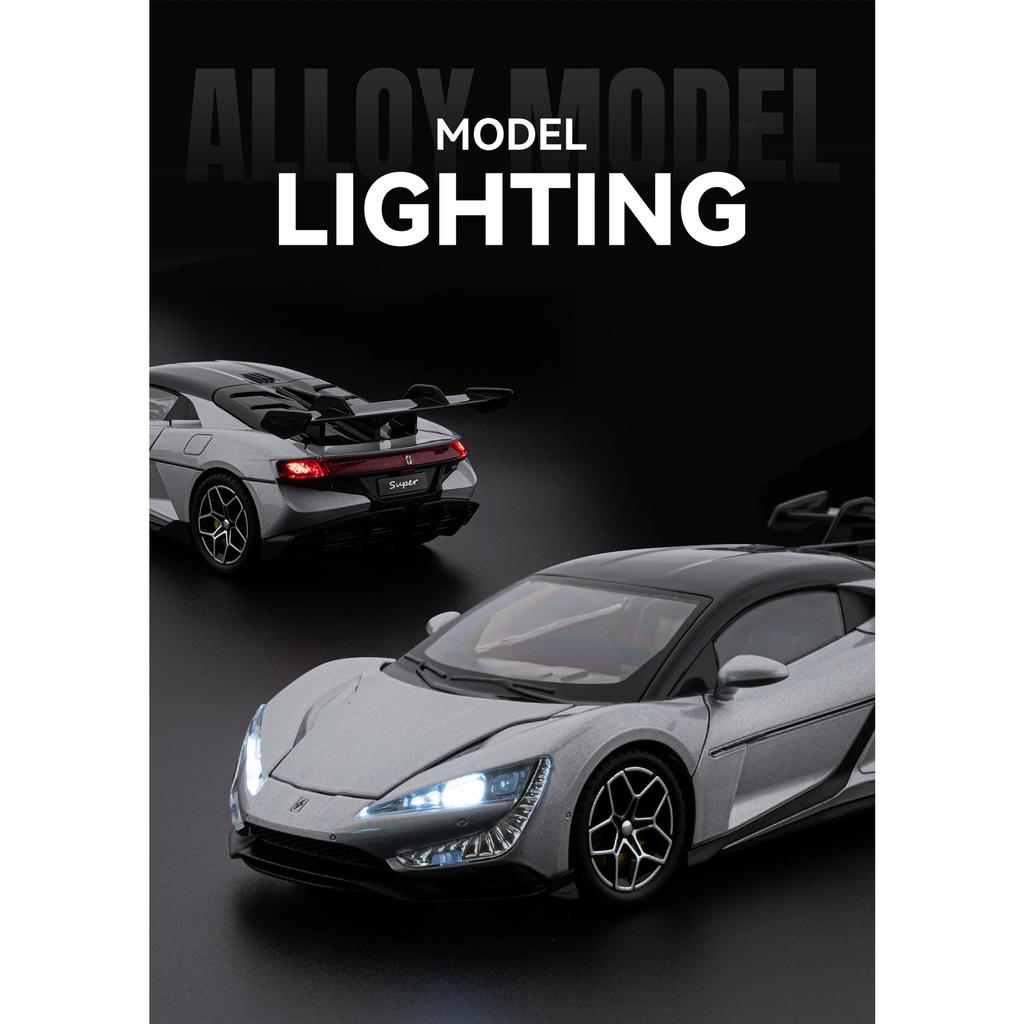 1/24 BYD Yangwang U9 Alloy Electric Sports Car Model Diecast Metal New Energy Racing Vehicle Car Model Sound Light Kids Toy Gift