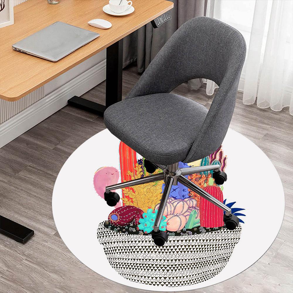 1pc cactus succulent Round Chair mat Area Rug - Non-Slip, Floor Mat for Office, Bedroom, and Indoor Decor c1118205