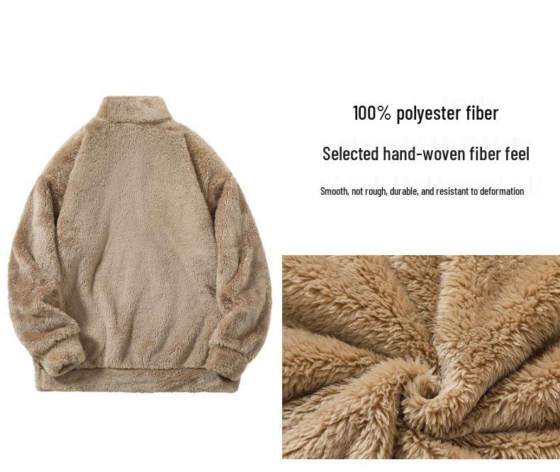 2025 Men's Arctic Fleece Half-Zip Hoodie - Casual Loose Fit, Warm Fluffy Stand Collar Pullover