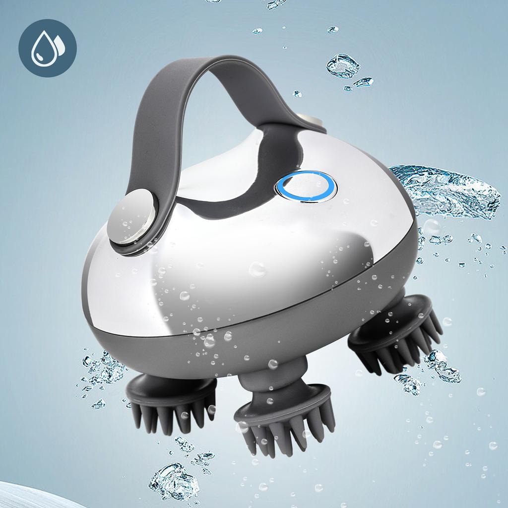 Electric Scalp MassagingTool with 8 Silicone Massage Heads Handy Head Massagedevice IPX7 Waterproof for Hair Growth Stress Relax