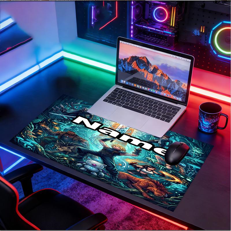 Custom Name Personalized Final Fantasy Pattern Mousepad, Laptop PC Desk Mat, Decorative Desk Mat for Home Keyboard Pad Gift