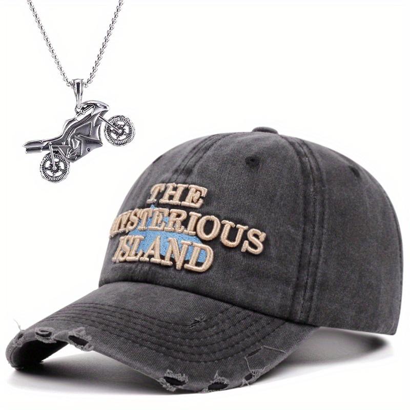 

Комплект из 2 мужских бейсболок с ожерельем, вышитыми буквами Исландии, спортивной бейсболкой, модным мотоциклетным кулоном, ожерельем с солнцезащитной сеткой, красной защитой от солнца темно-серого