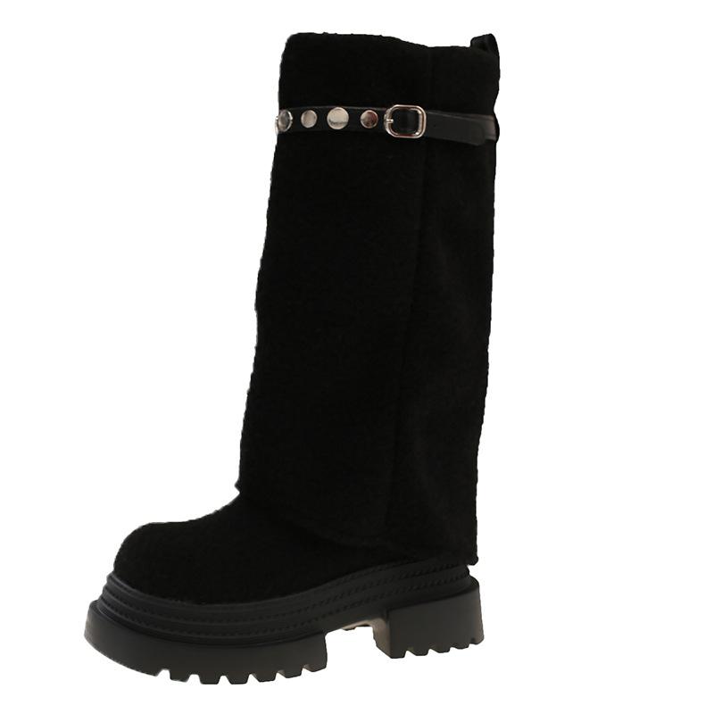 Long boots but knee knight tall round head flat bottom matte 2025 new autumn super fire pile boots