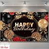 1 Stück, 2D flach, Happy Birthday Leopardenmuster rote Rose Polyester Kulisse, für Partydekorationen, Zuhause, Zimmer, wsj