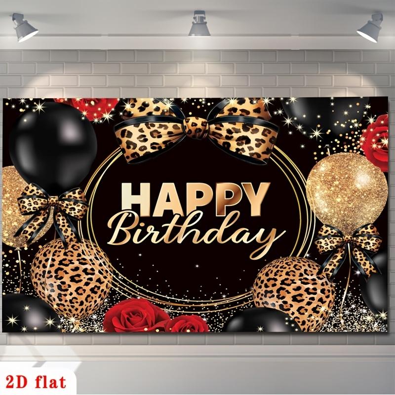 1 Stück, 2D flach, Happy Birthday Leopardenmuster rote Rose Polyester Kulisse, für Partydekorationen, Zuhause, Zimmer, wsj