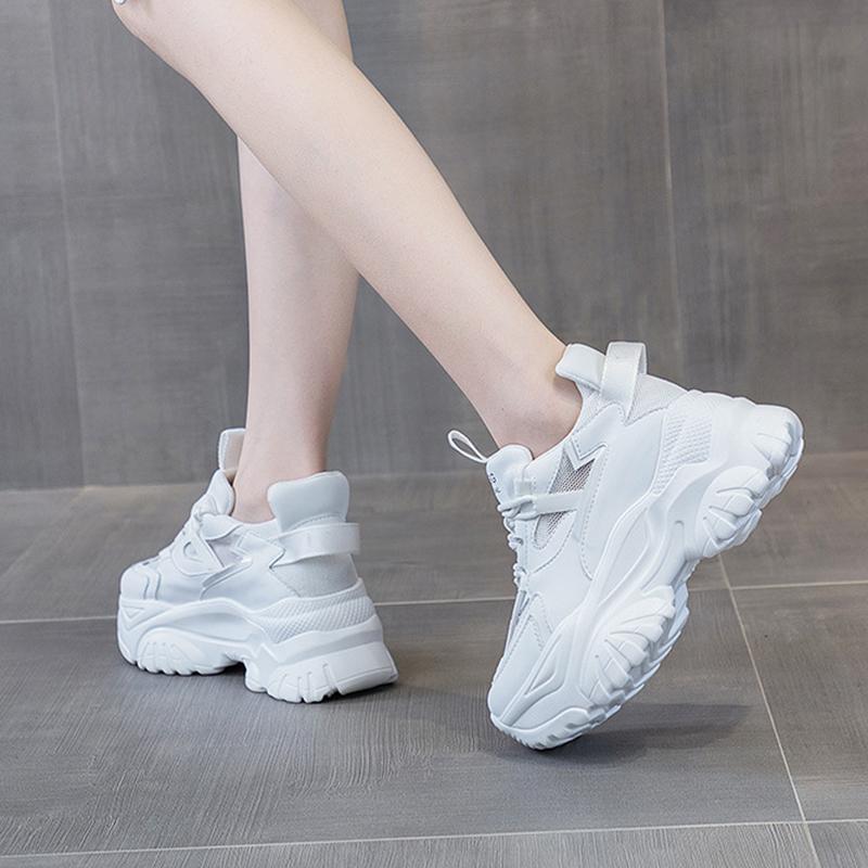 6CM Erhöhung Damen Sneaker mit dicker Sohle Frühling und Herbst Mode Outdoor Weiß Rutschfest Schnürschuh Atmungsaktiv Damen 35-40