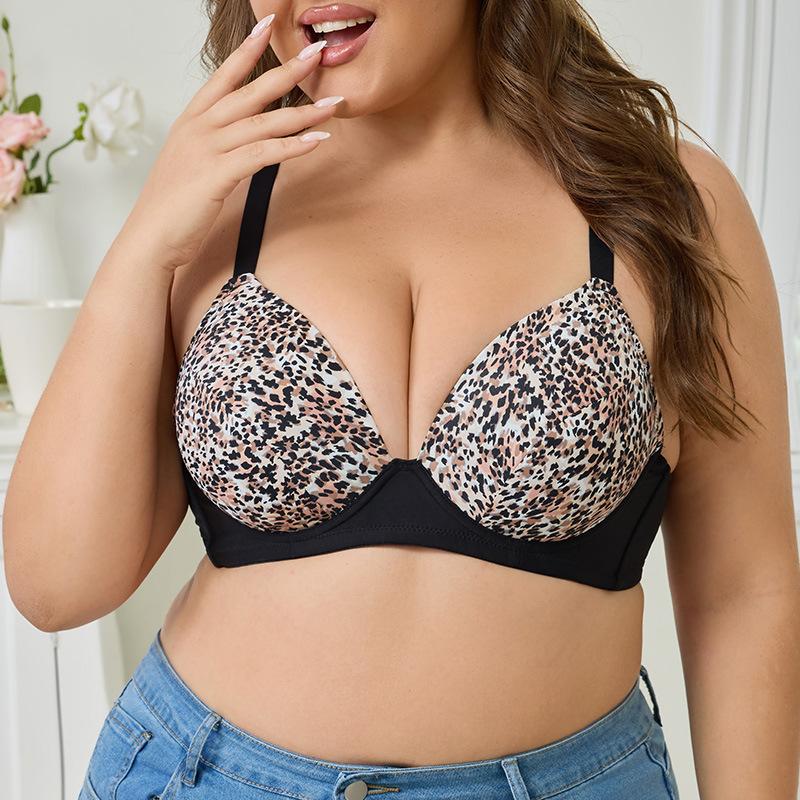 Leopard Print Plus Size Bra That Pushes Up Large Breasts Makes Them Appear Smaller Prevents Sagging and Reduces Side Breast Tissue