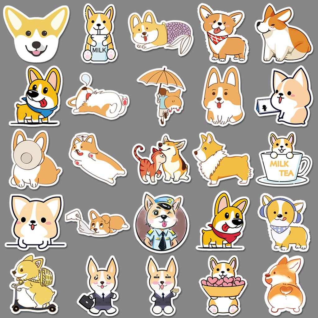 50 Cartoon Cute Corgi Personalized Graffiti Suitcase Bicycle Scooter Waterproof Car Decoration Stickers