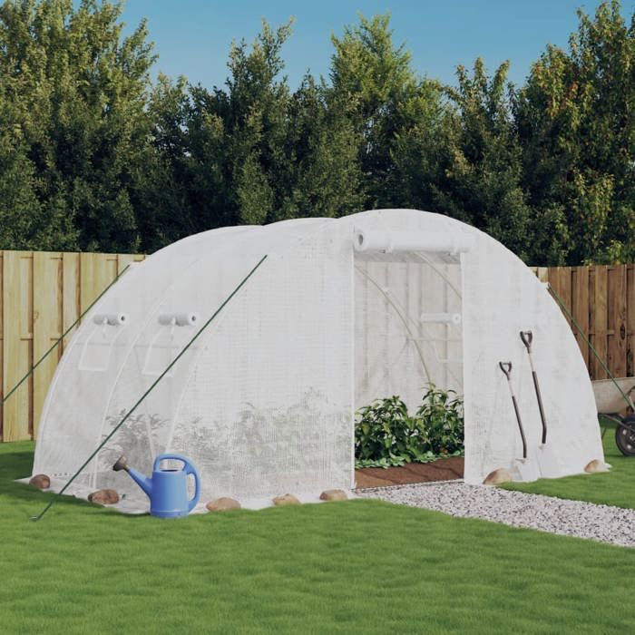 VidaXL Serre avec cadre en acier blanc 8 m² 4x2x2 m, polytunnel, serre à cadre froid, serre pour tomate, serre de jardin, 364083